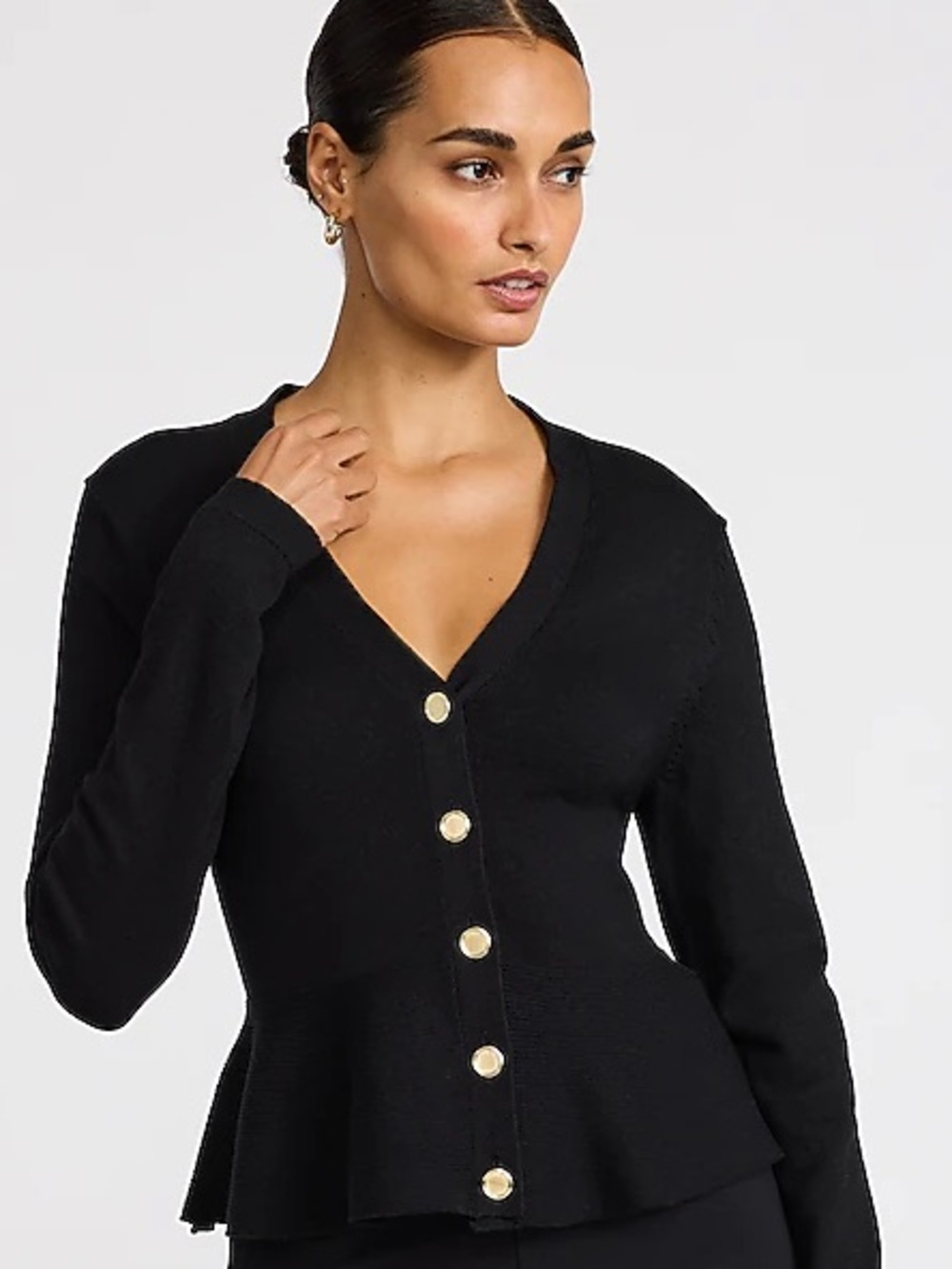 NWT Express V-Neck Novelty Button Peplum Sweater
